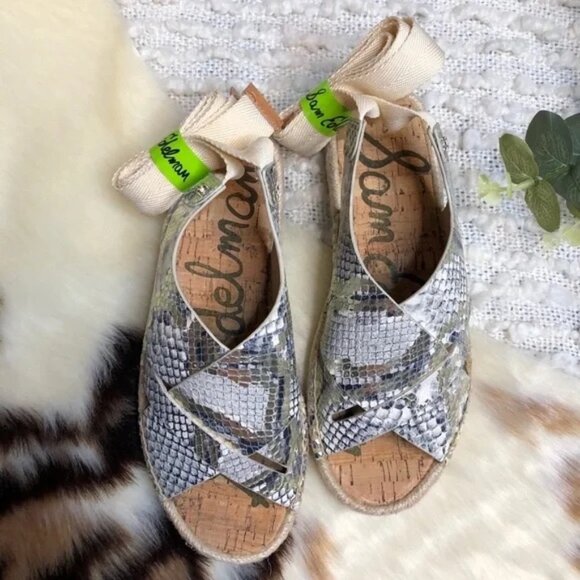 ๐ธSam Edelman Women's Leather Snake Print Espadrille Sandals Size 5.5 Boho - Picture 5 of 10